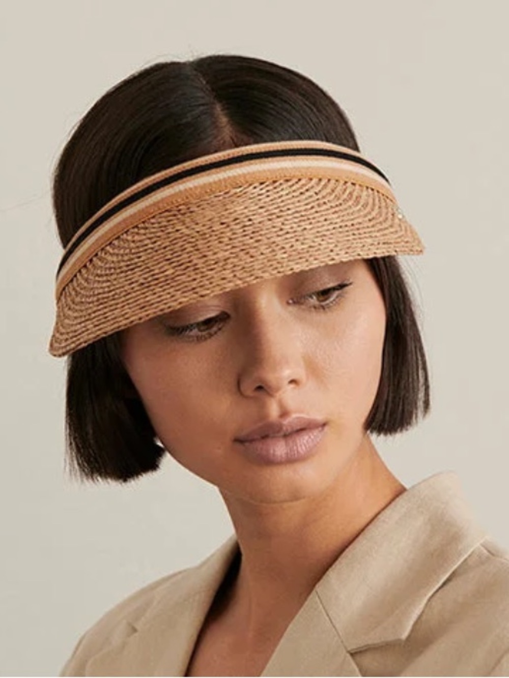 Helen kaminsky Bianca raffia stripe visor hat